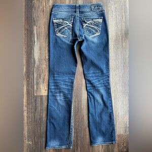 Silver Jeans Suki Surplus 17” Slim Bootcut Jeans Womens 29 x 33 Embroidered Dark